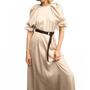 NEW KIKA VARGAS xeni puffed sleeve dress in taupe
